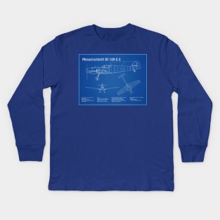 Messerschmitt Bf 109 E-3 - Airplane Blueprint - AD Kids Long Sleeve T-Shirt